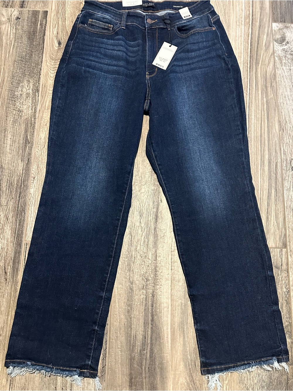 Judy Blue Dark Indigo Straight-Leg Jeans with Frayed Hem NWT